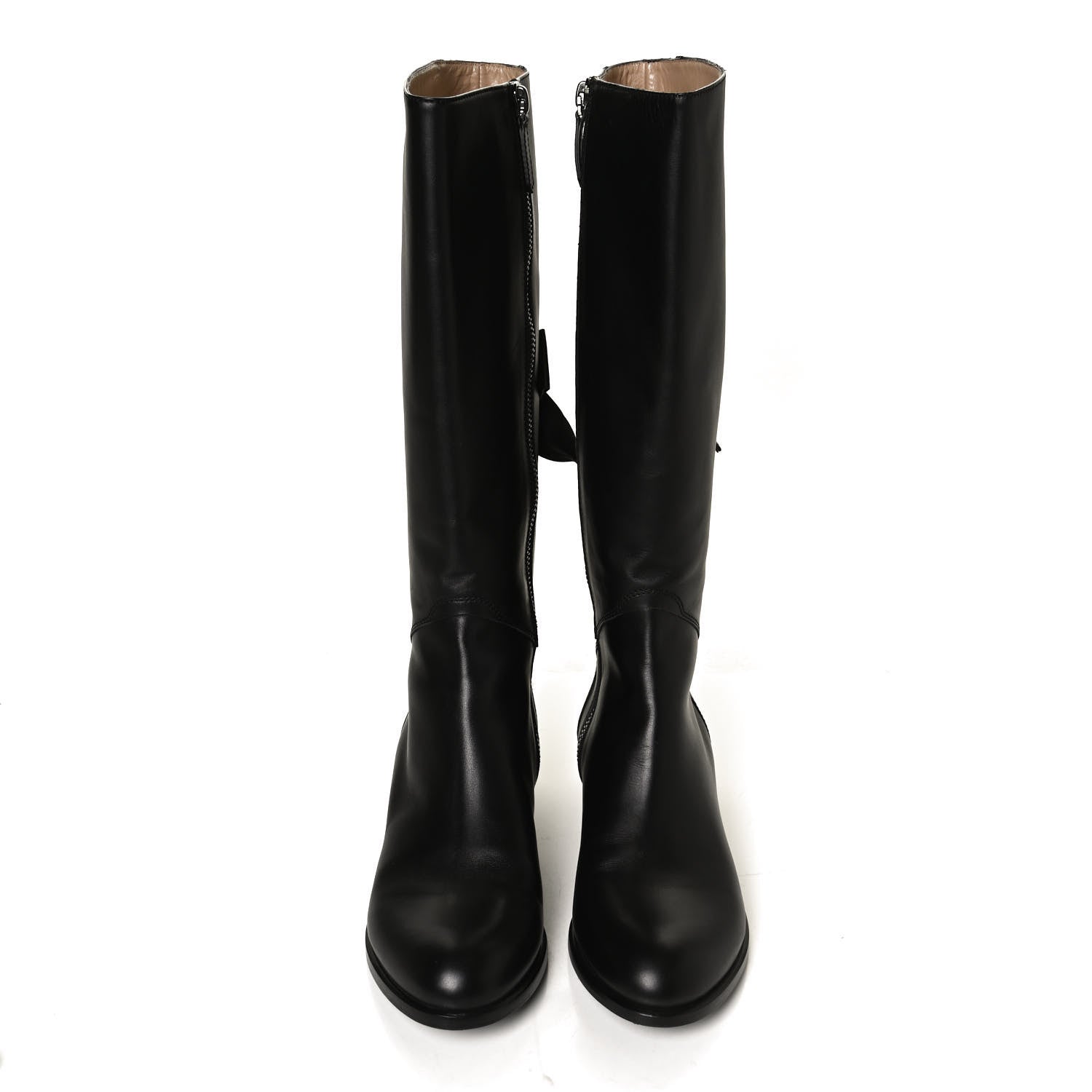 Valentino Garavani Calfskin Bow Lace Up Back Knee High Tall Boots 39.5 Black 5 of 12