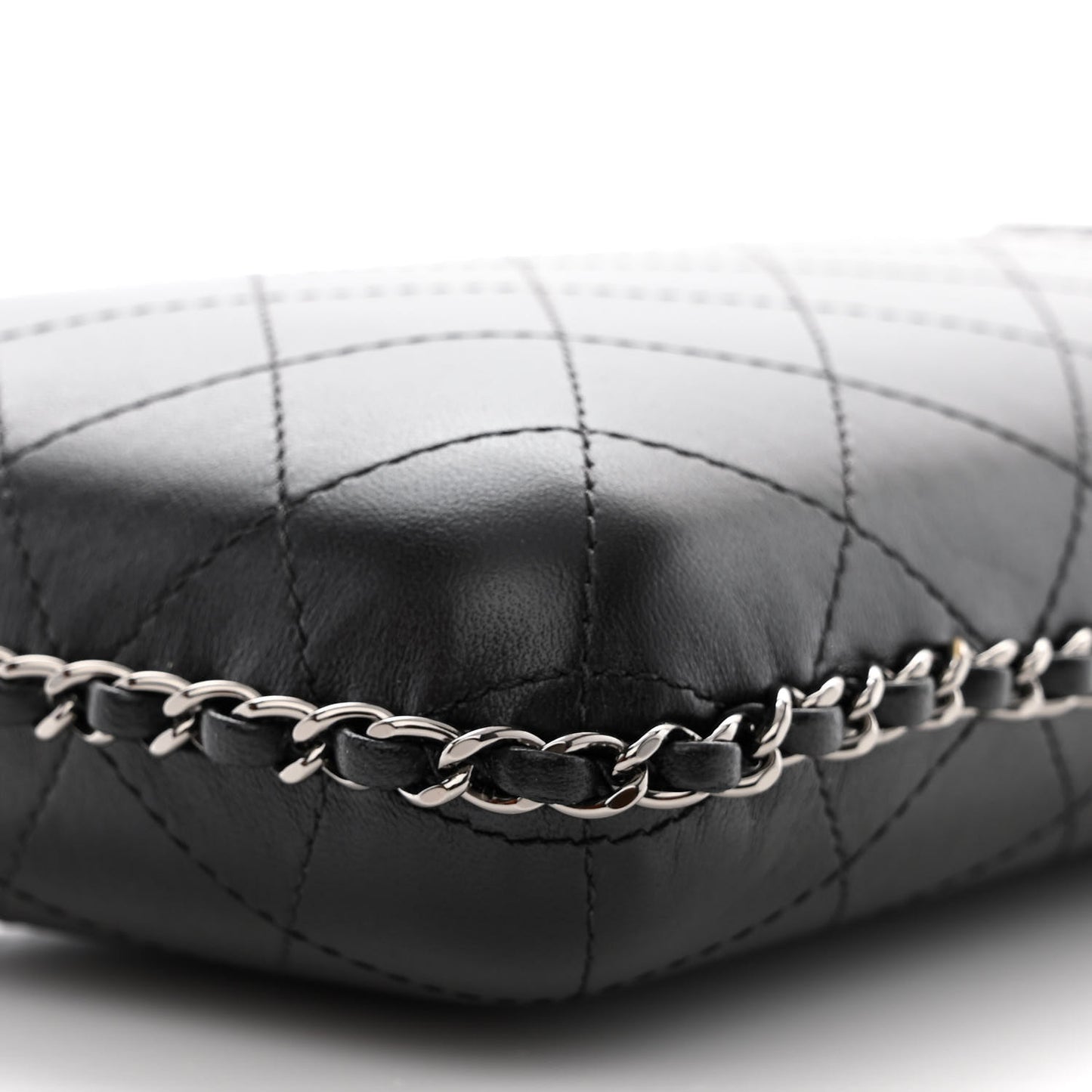 Lambskin Quilted Chain Around Phone Holder Black