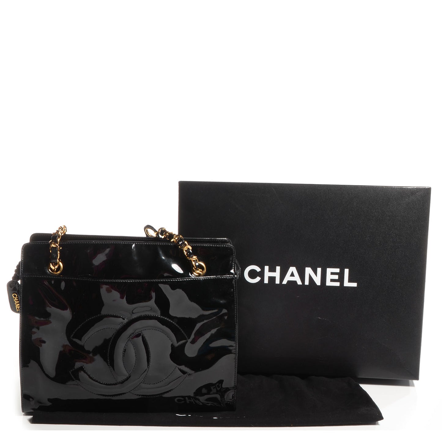 Patent CC Shoulder Bag Black