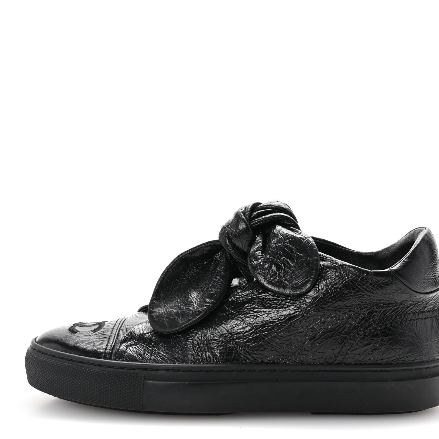 Crumpled Calfskin Womens CC Bow Sneakers 36.5 Black