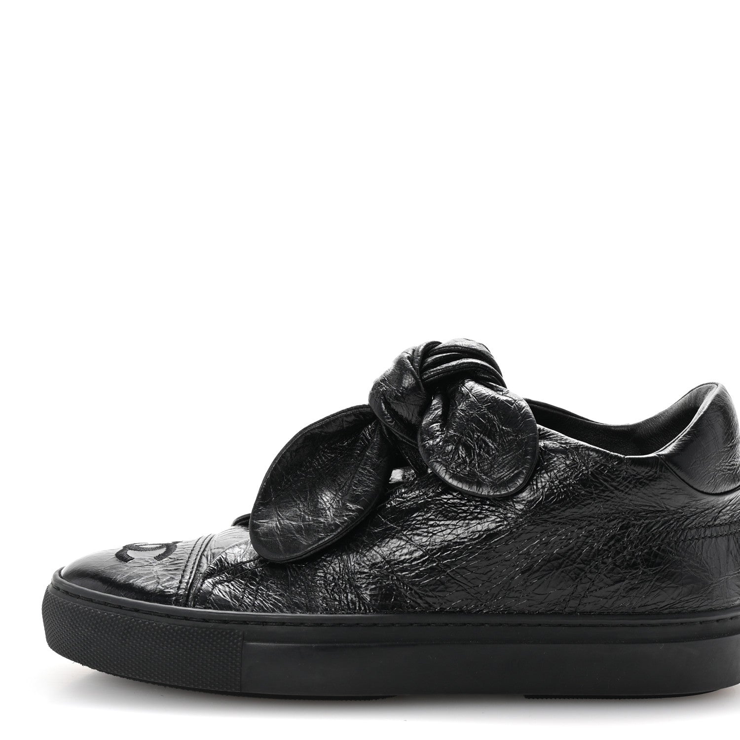 Chanel Crumpled Calfskin Womens CC Bow Sneakers 36.5 Black 1 of 9