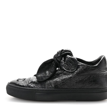 Chanel Crumpled Calfskin Womens CC Bow Sneakers 36.5 Black 1 of 9
