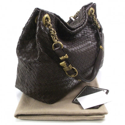 Bottega Veneta Leather Woven Chain Shoulder Bag Ebano 3 of 10