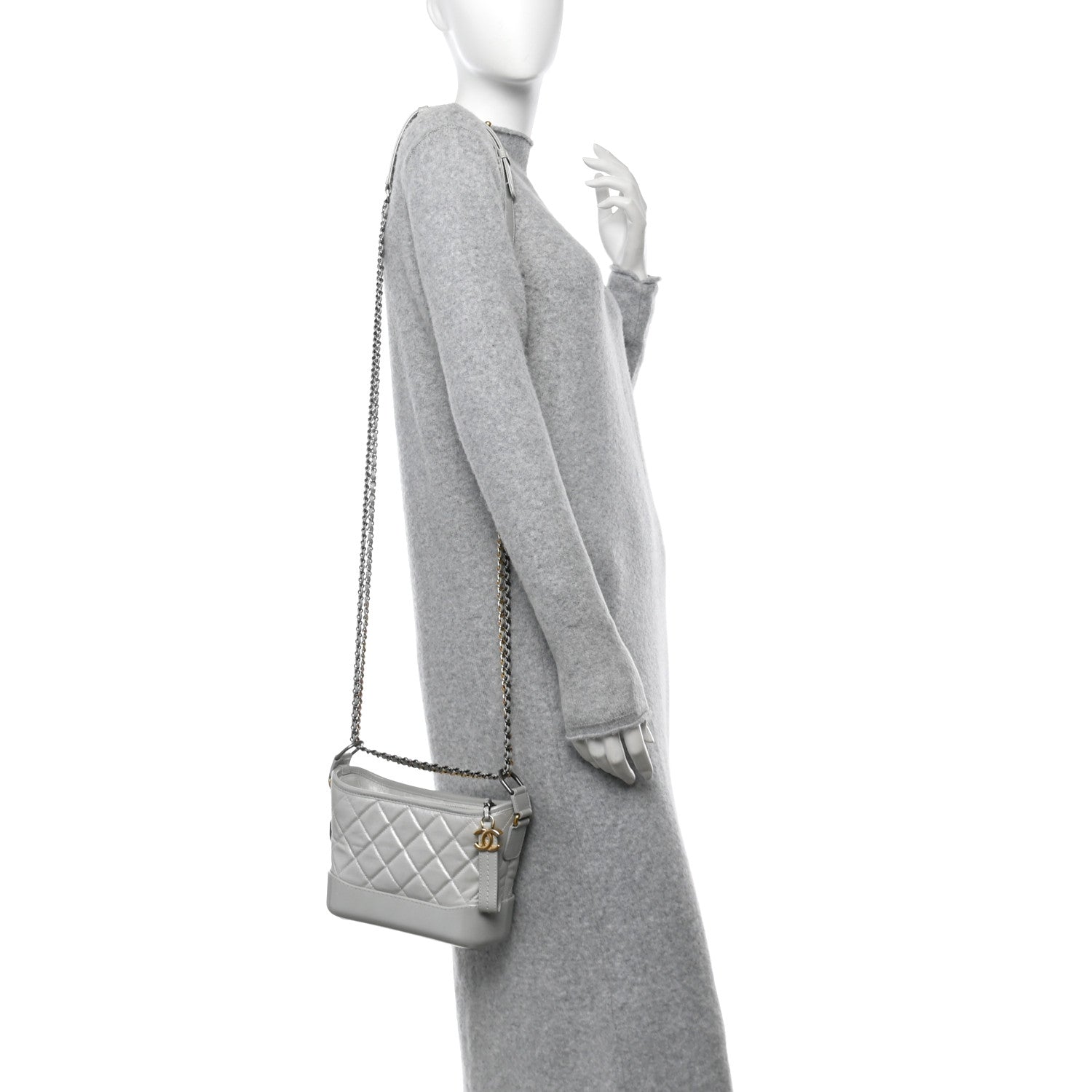 Chanel Metallic Aged Calfskin Quilted Small Gabrielle Hobo Light Silver 2 of 11
