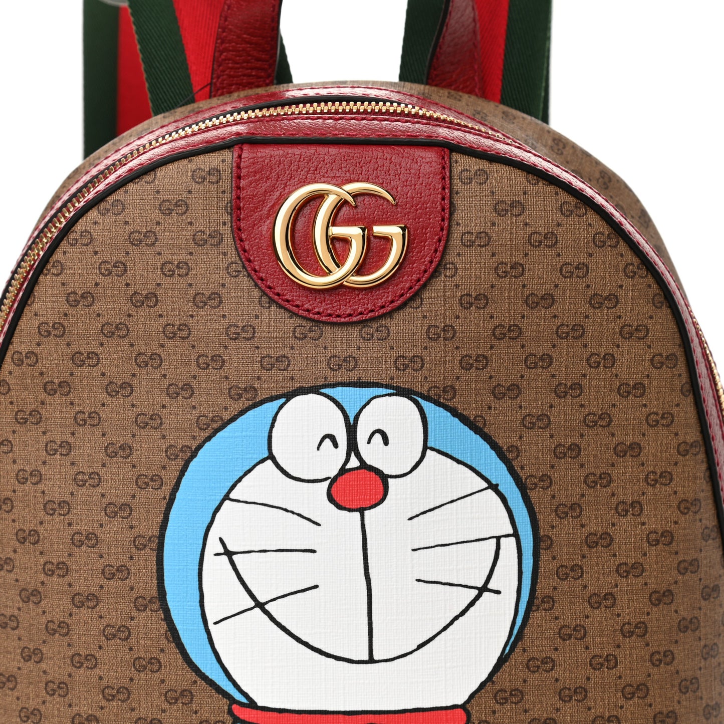 X DORAEMON Mini Vintage GG Supreme Monogram Small Dome Backpack Beige Cherry Red