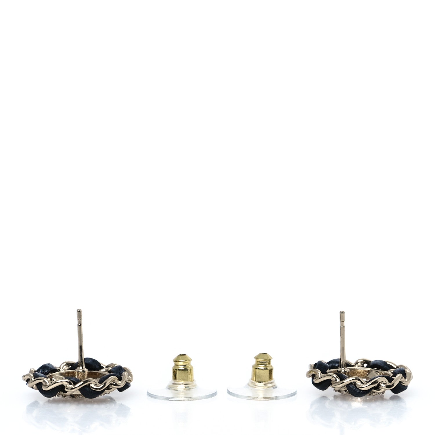 Chanel Crystal Lambskin Chain CC Stud Earrings Black Gold 3 of 5
