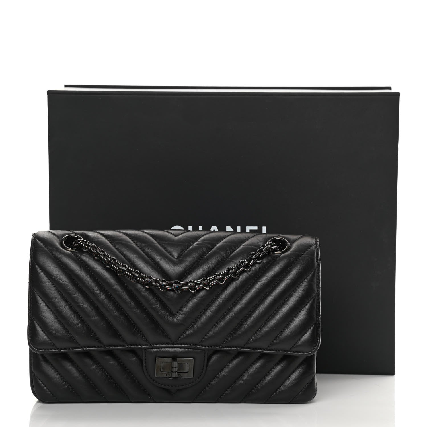 Chanel Aged Calfskin Chevron Quilted 2.55 Reissue 225 Flap So Black 14 of 14