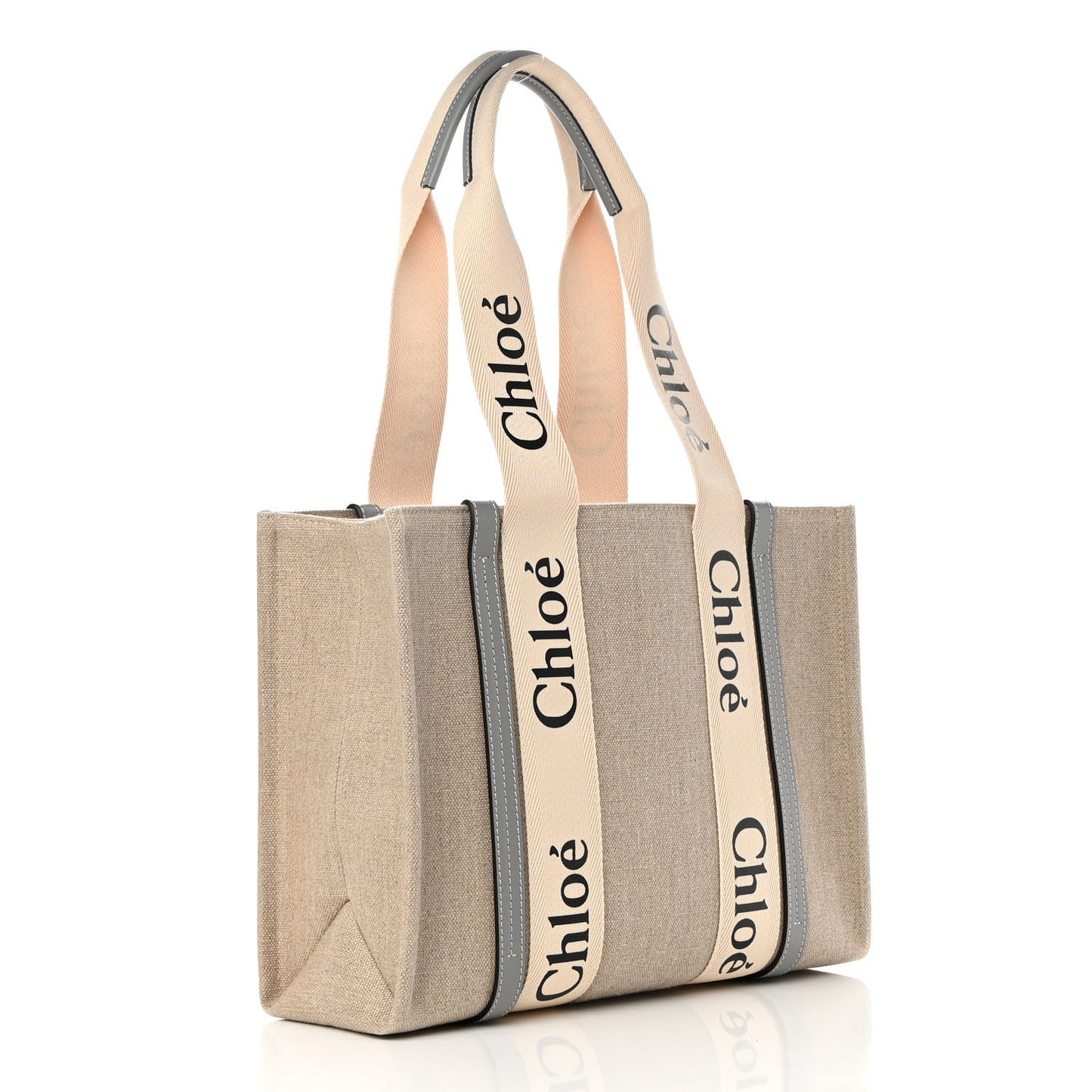 Linen Calfskin Medium Woody Ribbon Tote White Light Blue