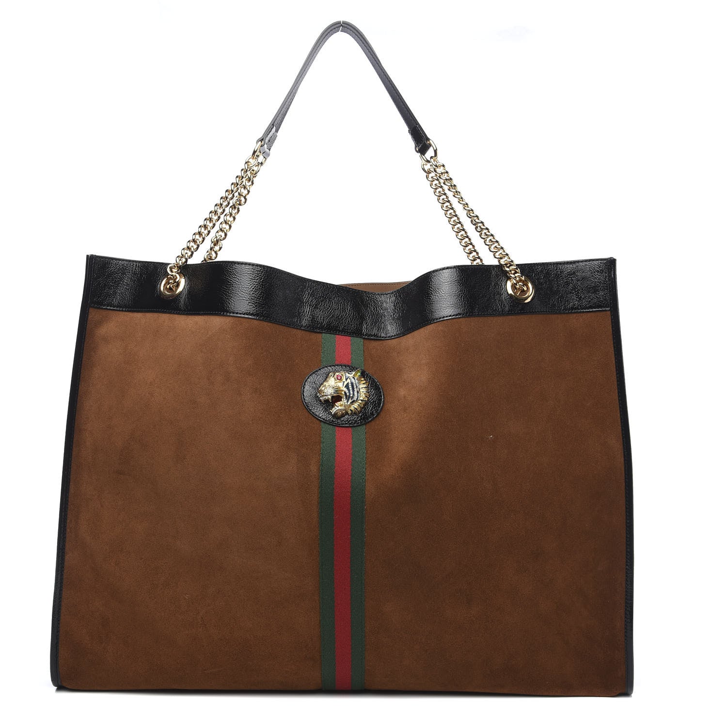 Gucci Suede Patent Maxi Rajah Chain Tote Nocciola Black 1 of 9