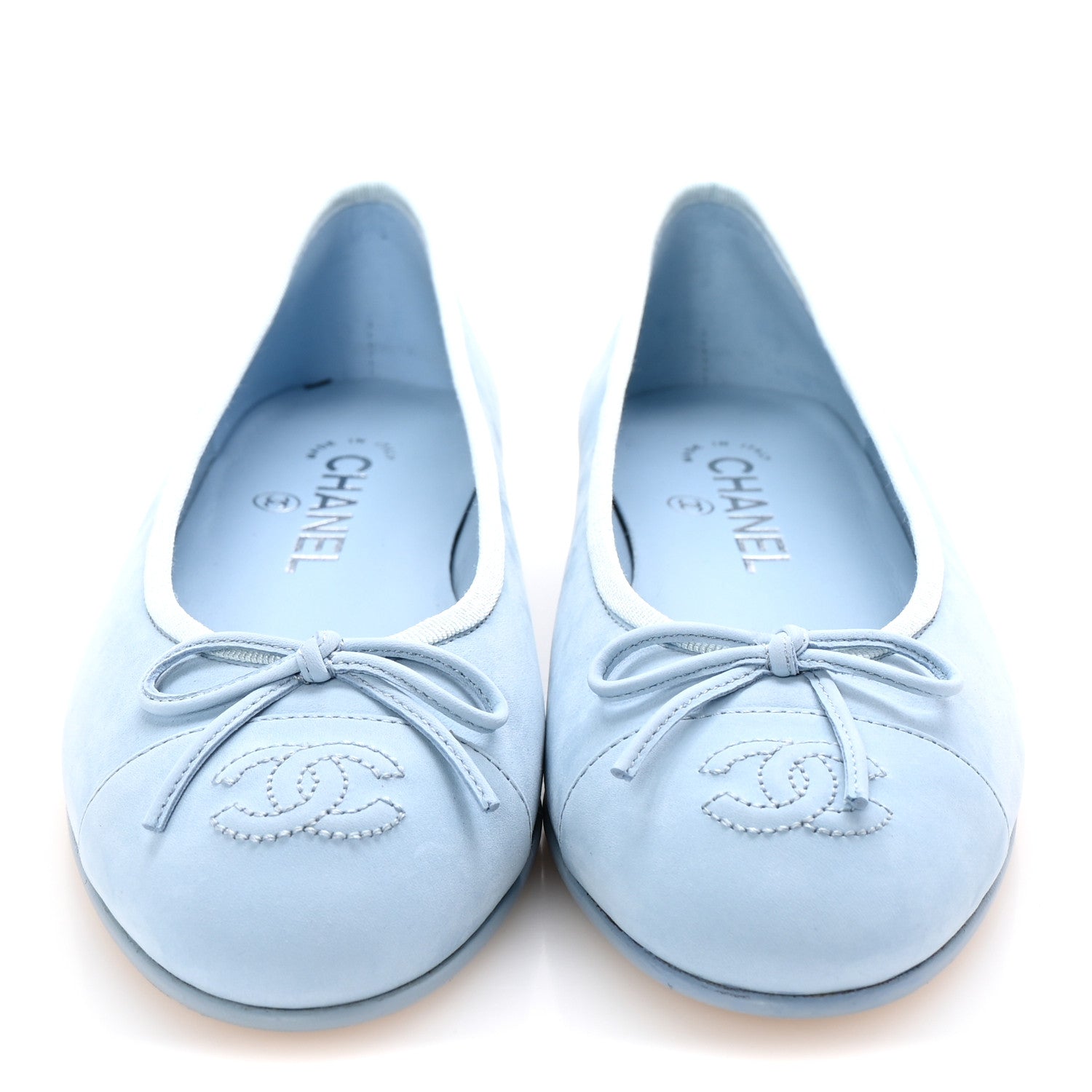 Chanel Suede Calfskin Cap Toe CC Ballerina Flats 37 Light Blue 3 of 10