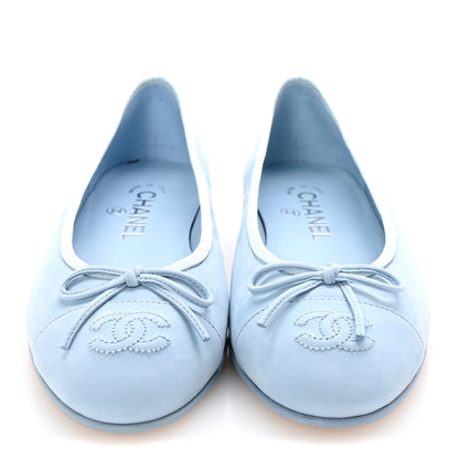 Chanel Suede Calfskin Cap Toe CC Ballerina Flats 37 Light Blue 3 of 10