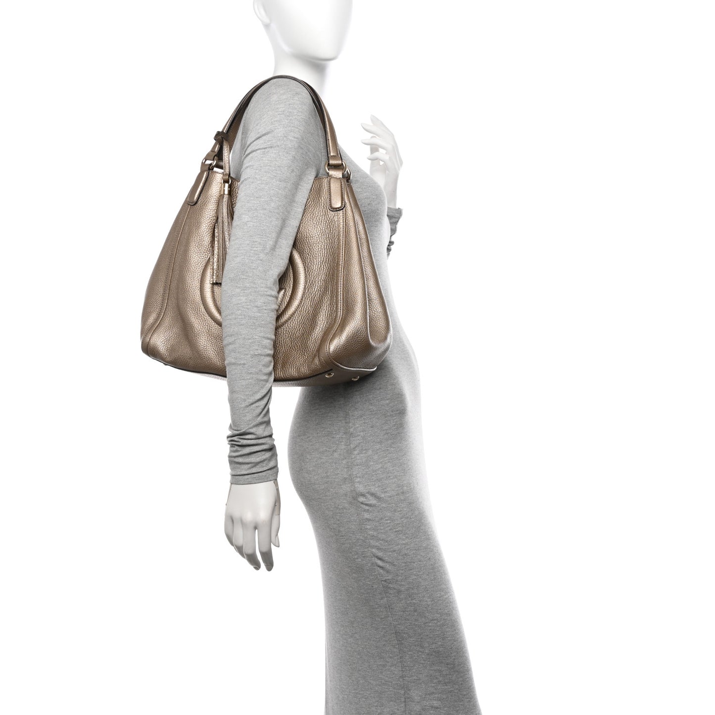 Metallic Pebbled Calfskin Medium Soho Shoulder Bag Gold