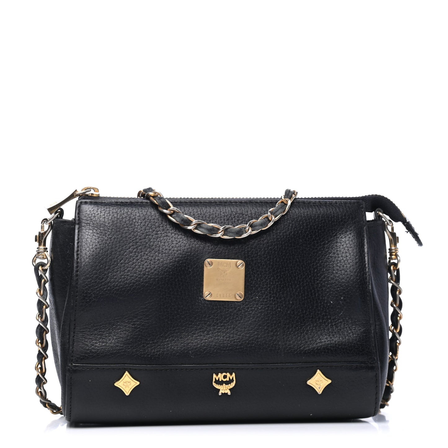Grained Calfskin Studded Crossbody Black
