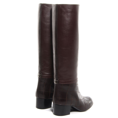 Chanel Leather CC Quilted Knee High Riding Boots 36 Dark Brown 4 of 8