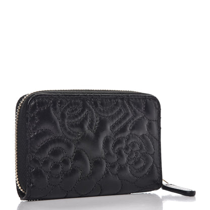 Chanel Lambskin Camellia Embossed Zip Coin Purse Black 3 of 8