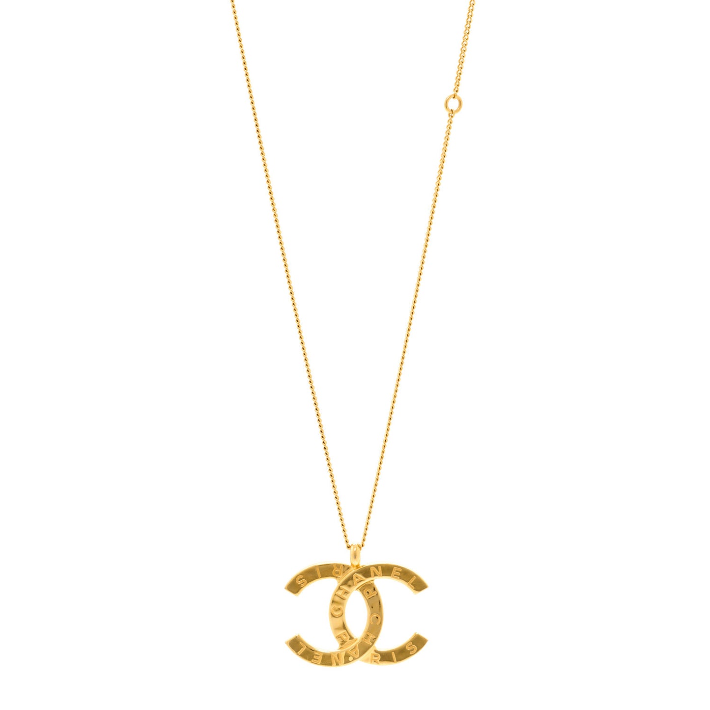 Metal CC Paris Button Necklace Gold