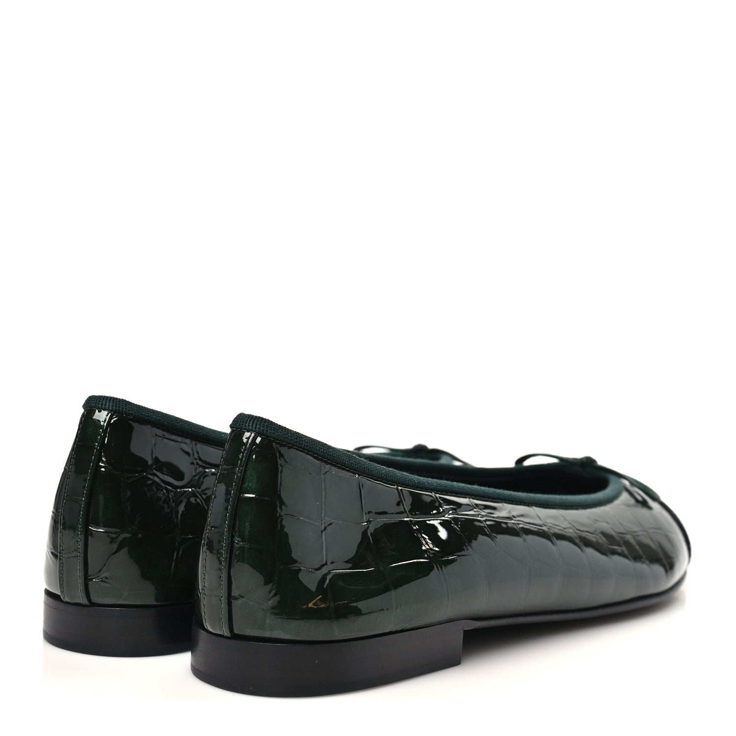 Chanel Patent Calfskin Crocodile Embossed Ballerina Flats 41 Dark Green Black 5 of 10