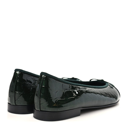 Chanel Patent Calfskin Crocodile Embossed Ballerina Flats 41 Dark Green Black 5 of 10