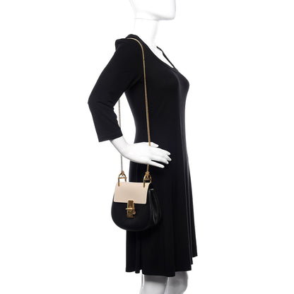 Chloe Grained Calfskin Lambskin Mini Bi-Color Drew Shoulder Bag Black Powder Beige 2 of 9