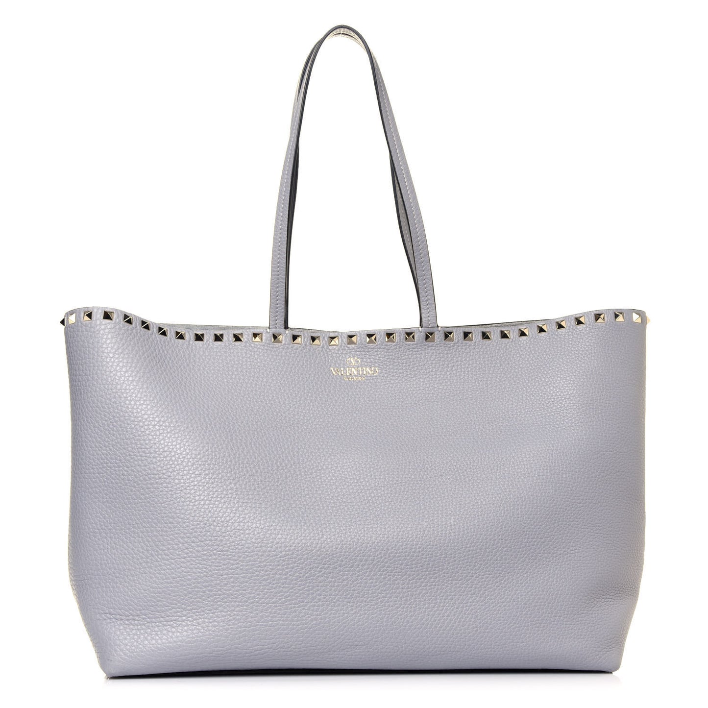 Grained Calfskin Rockstud Shoulder Tote Pastel Grey