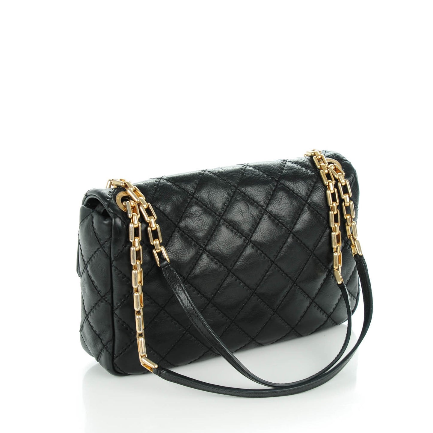 Calfskin Quilted Retro Chain Flap Black