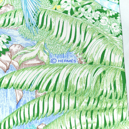 Hermes Silk Twill Faubourg Tropical Scarf 90 Bleu Vert Jaune 5 of 6