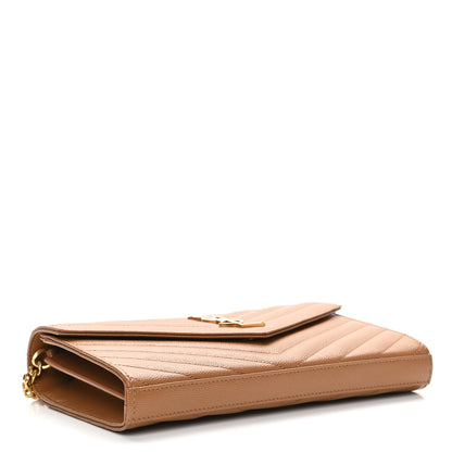 Saint Laurent Grain De Poudre Matelasse Chevron Monogram Chain Wallet Dune 4 of 10