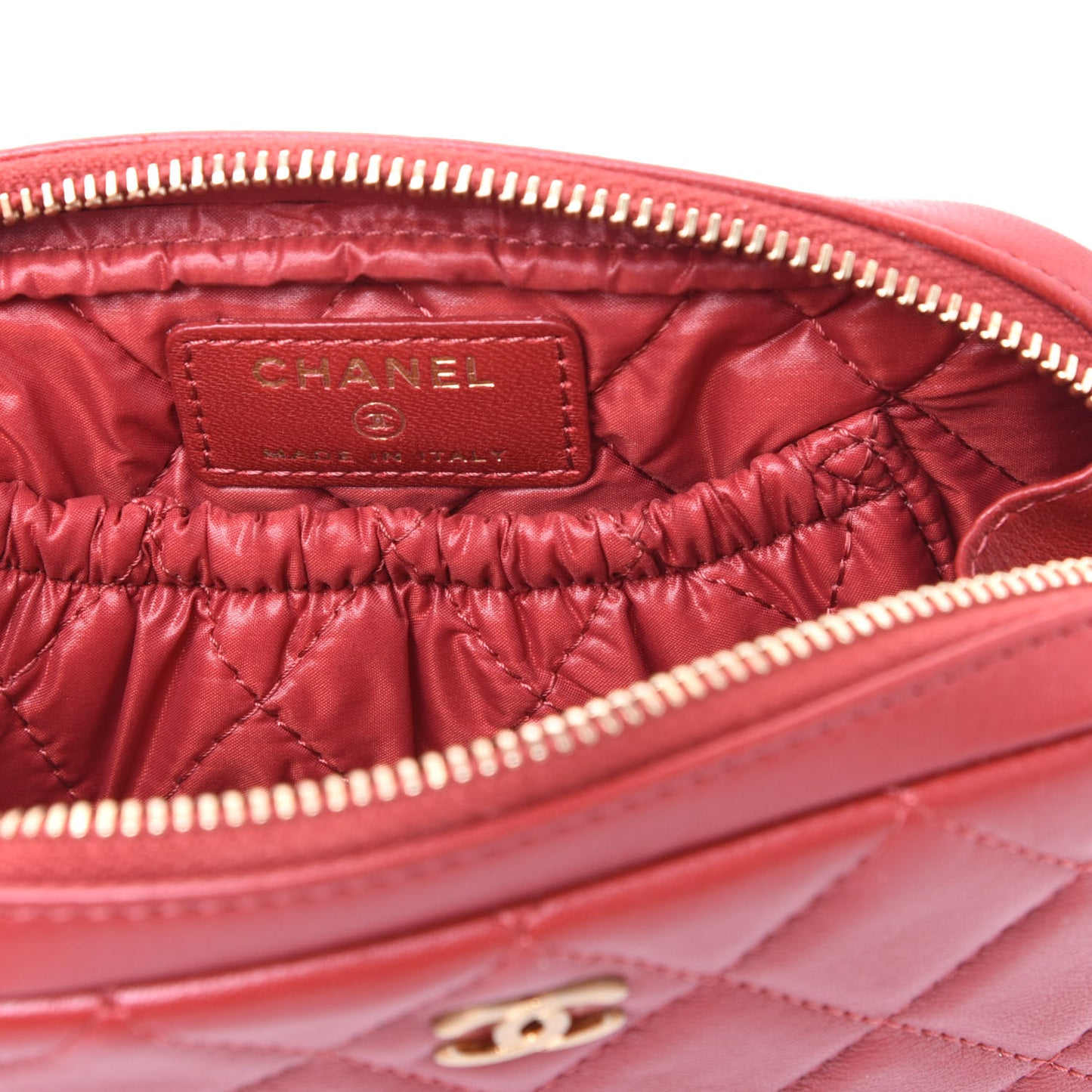 Lambskin Quilted Small Curvy Pouch Cosmetic Case Red