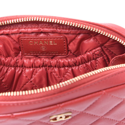 Chanel Lambskin Quilted Small Curvy Pouch Cosmetic Case Red 7 of 9