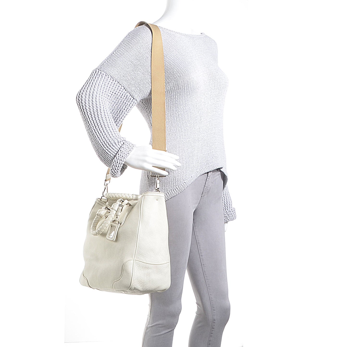Vitello Daino Braided Tote Bianco