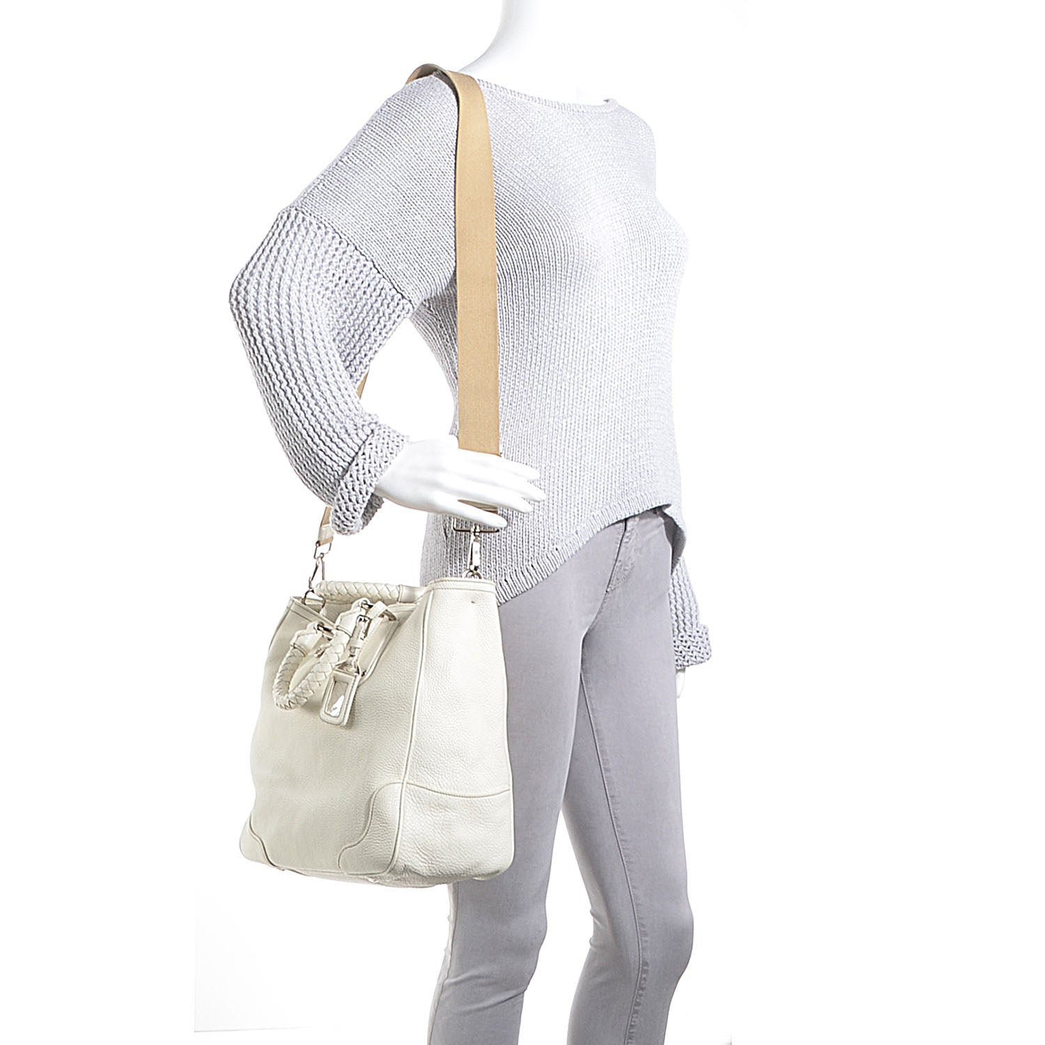 Prada Vitello Daino Braided Tote Bianco 2 of 9
