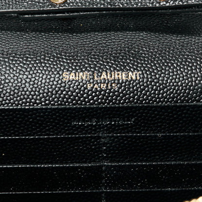 Saint Laurent Grain De Poudre Matelasse Chevron Monogram Chain Wallet Black 6 of 9