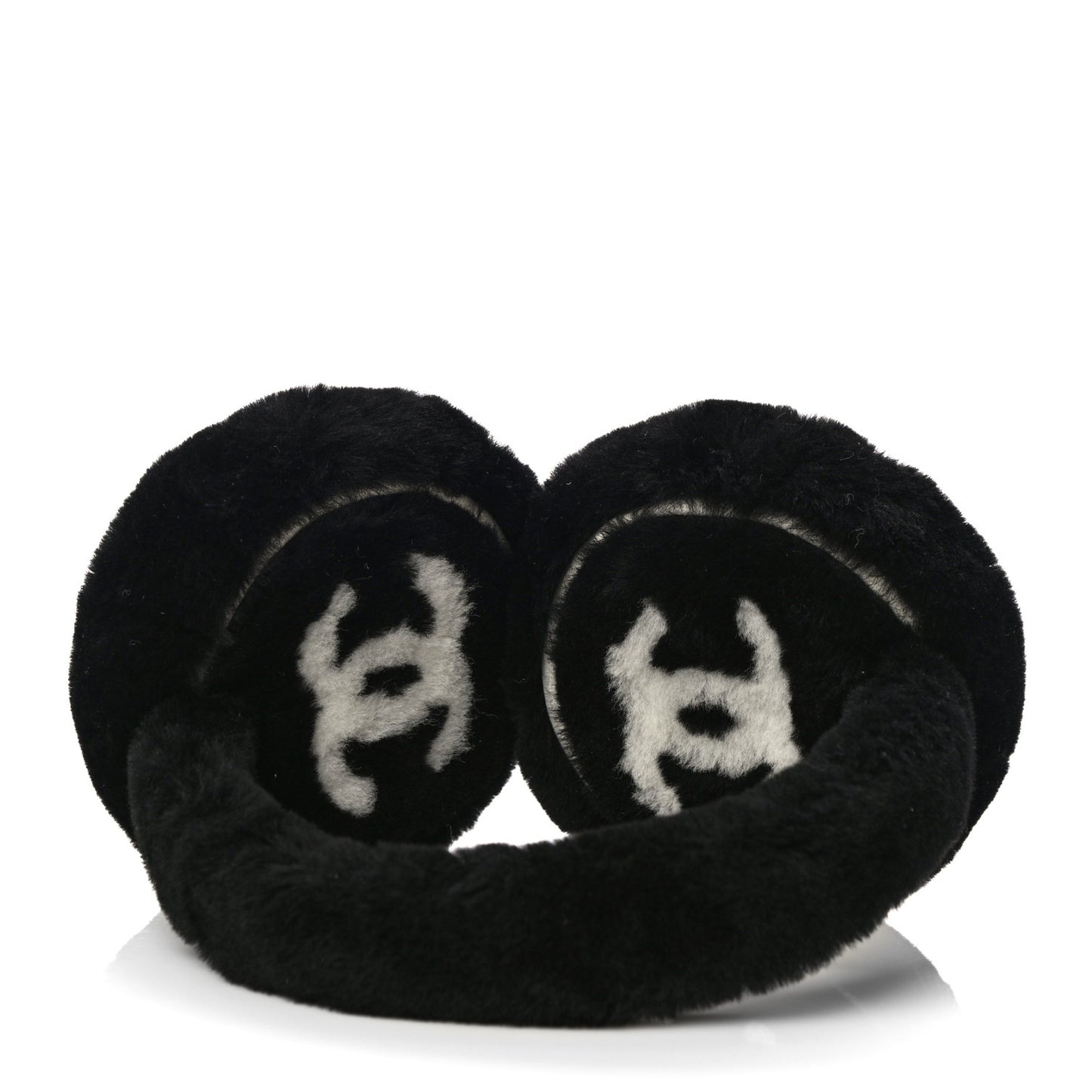 Shearling CC Ear Muffs Black White
