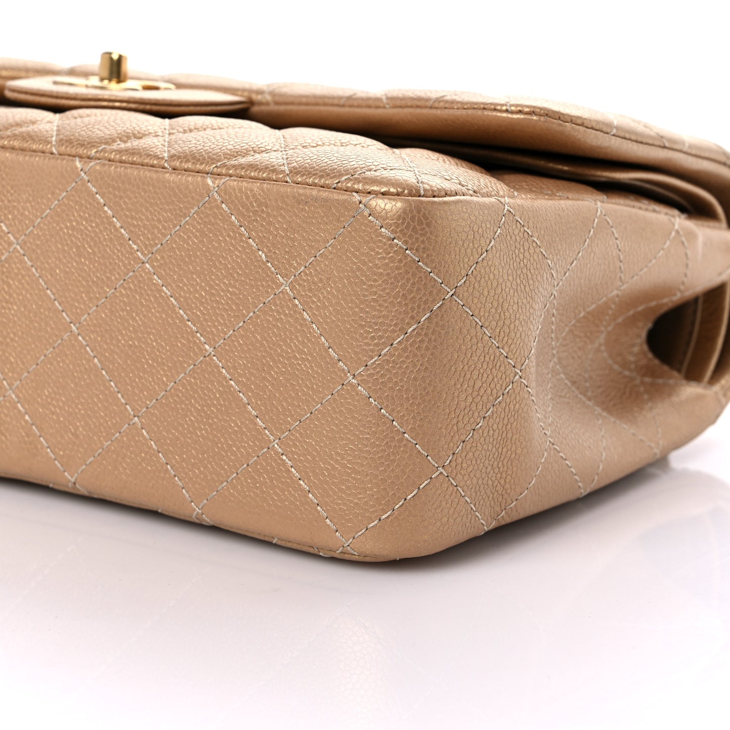 Pearly Caviar Quilted Jumbo Double Flap Gold
