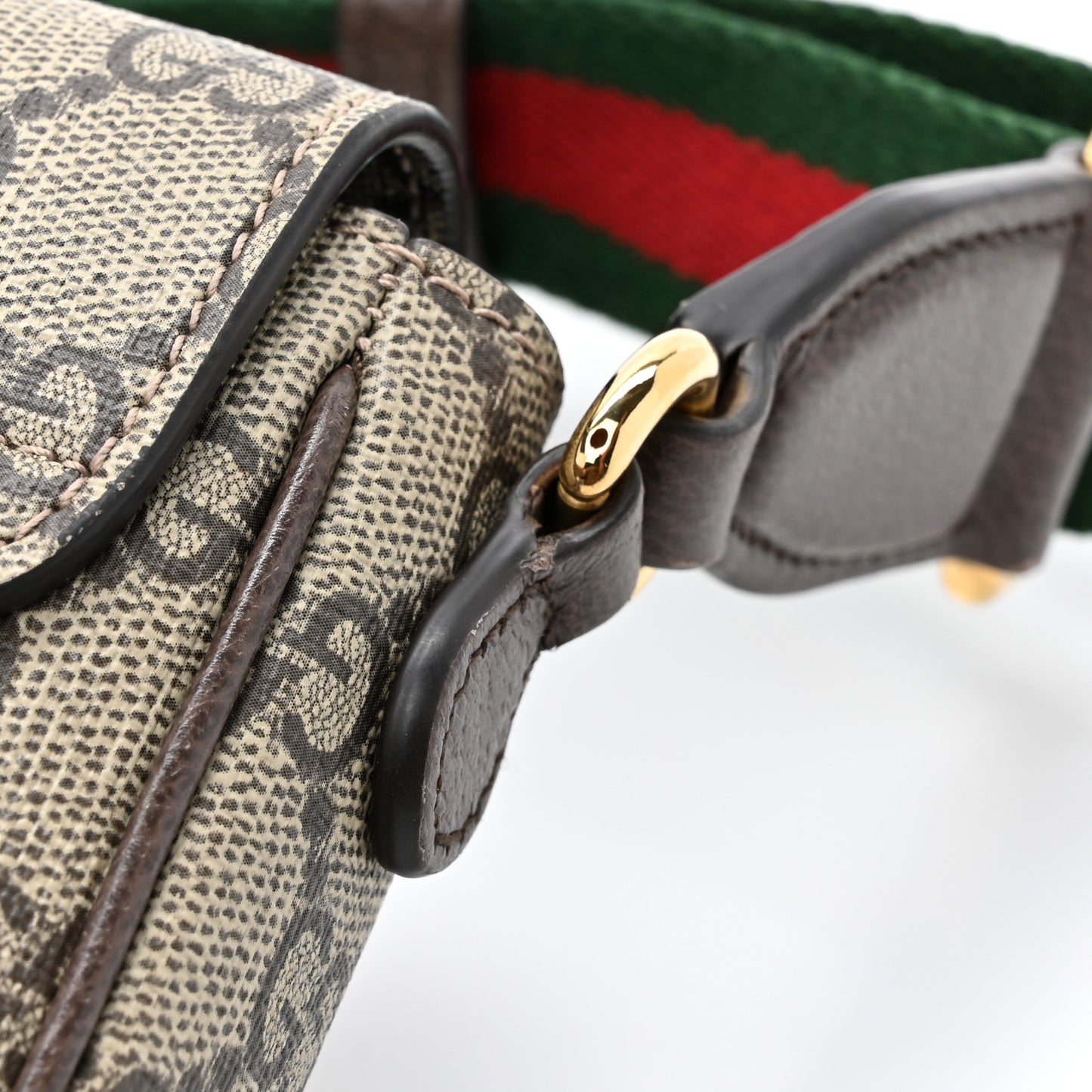 GG Supreme Monogram Textured Dollar Calfskin Web Mini Ophidia Envelope Shoulder Bag Beige Ebony