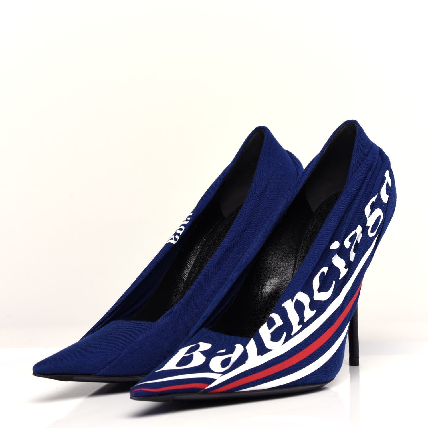 Balenciaga Jersey Crepe Political Campaign Logo Knife 115 Pointed Pumps 41 Pacifique White Rouge 3 of 11