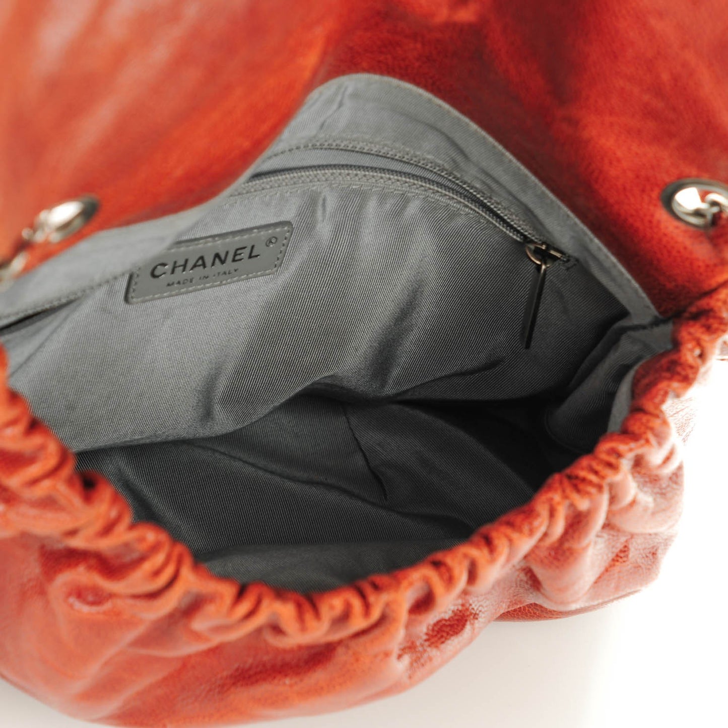 Grained Calfskin Quilted Maxi Elastic Flap Brown