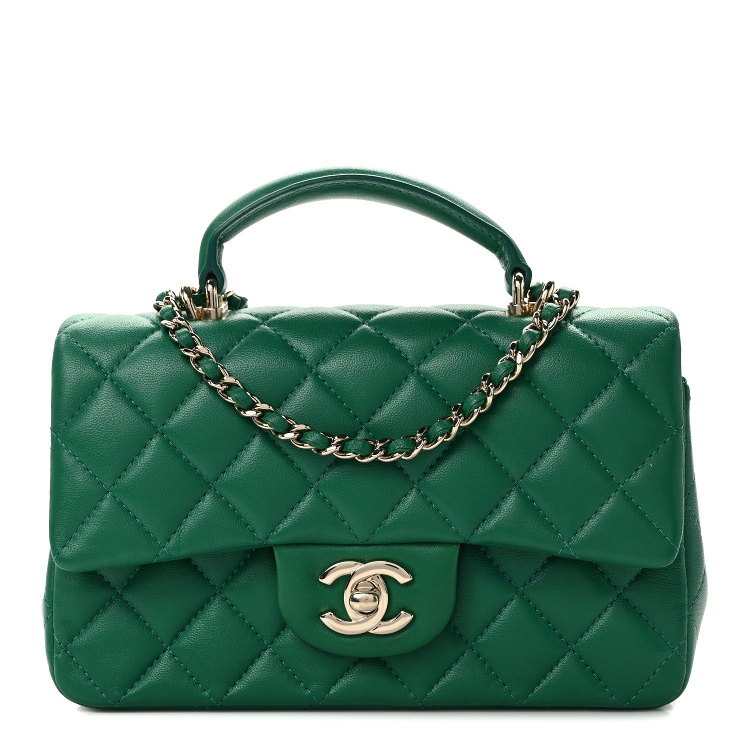 Chanel Lambskin Quilted Mini Top Handle Rectangular Flap Green 1 of 13