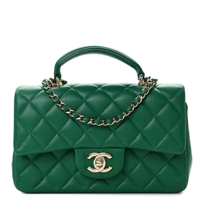 Chanel Lambskin Quilted Mini Top Handle Rectangular Flap Green 1 of 13