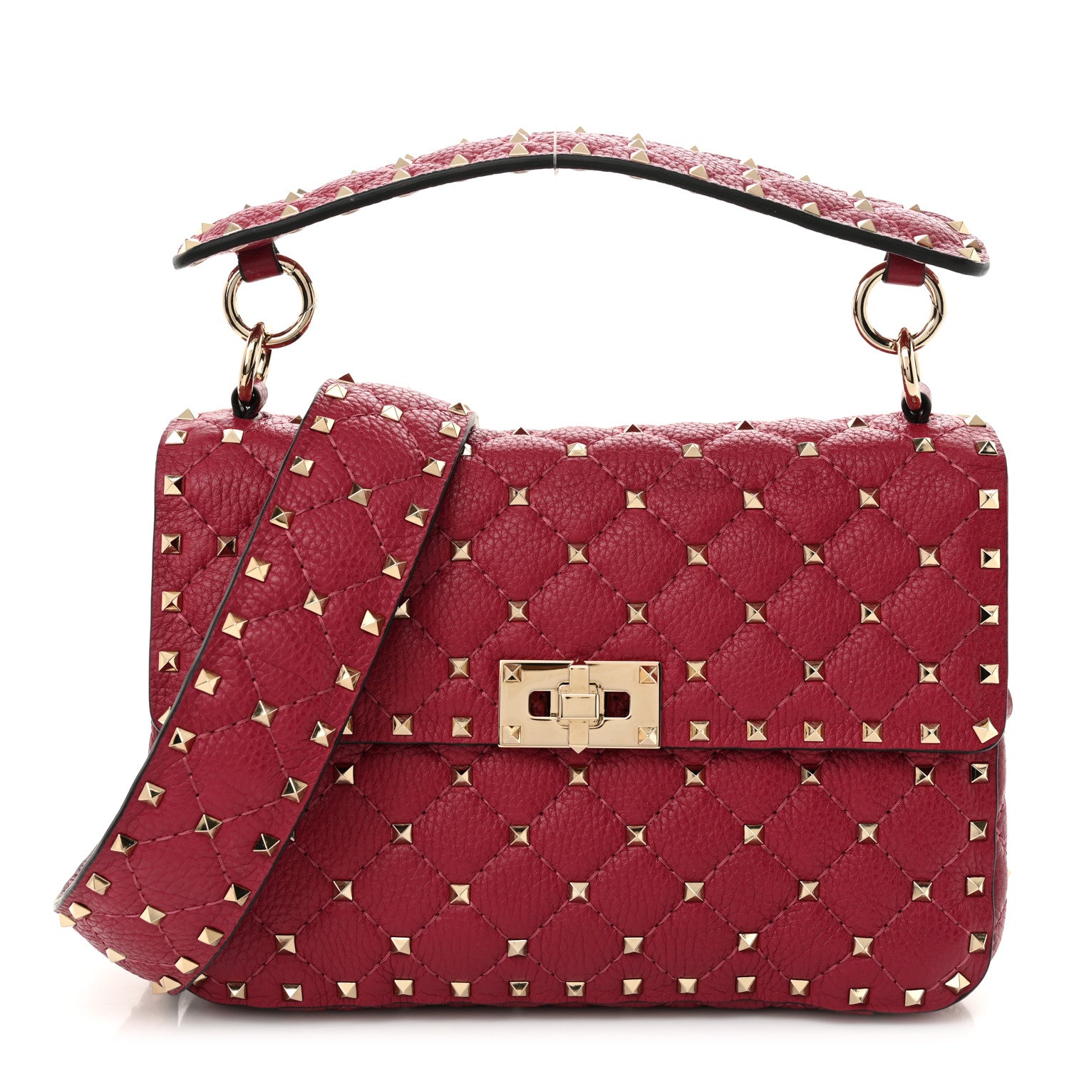 Valentino Garavani Grained Calfskin Medium Rockstud Spike Shoulder Bag Berry Pink 1 of 12