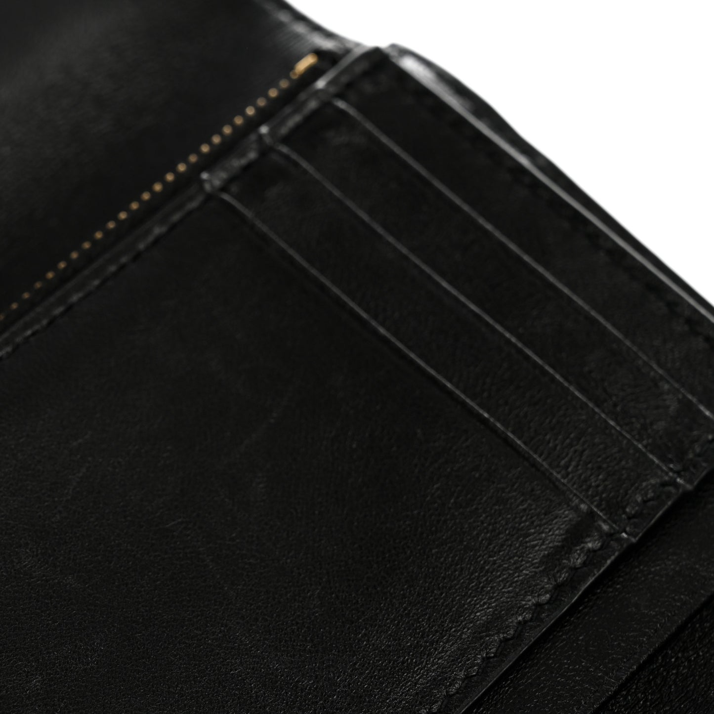 Lambskin Matelasse Chevron Monogram Compact Tri Fold Wallet Black
