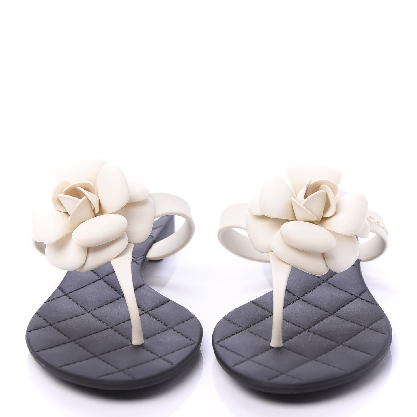Jelly Quilted Camellia Thong Sandals 41 Black White