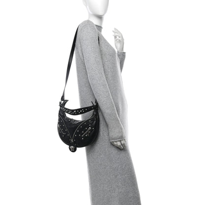 Versace Calfskin Studded Small Repeat Zip Hobo Black 2 of 9