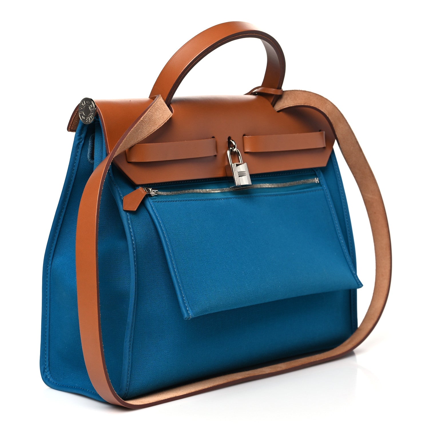 Hermes Toile Officier Vache Hunter Herbag Zip PM 31 Bleu Izmir Fauve 4 of 10