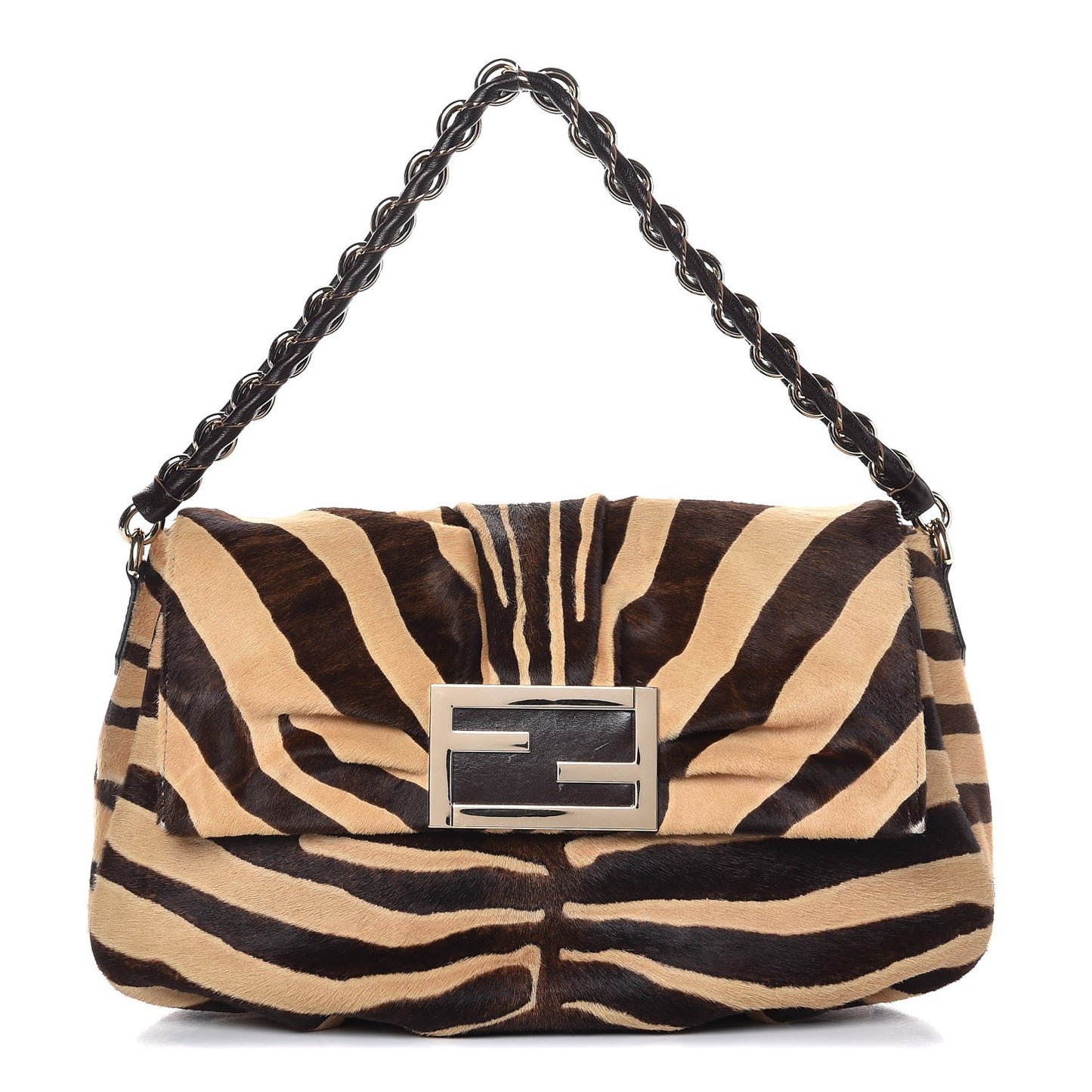 Calf Hair Zebra Print Mia Shoulder Flap Miele Moro