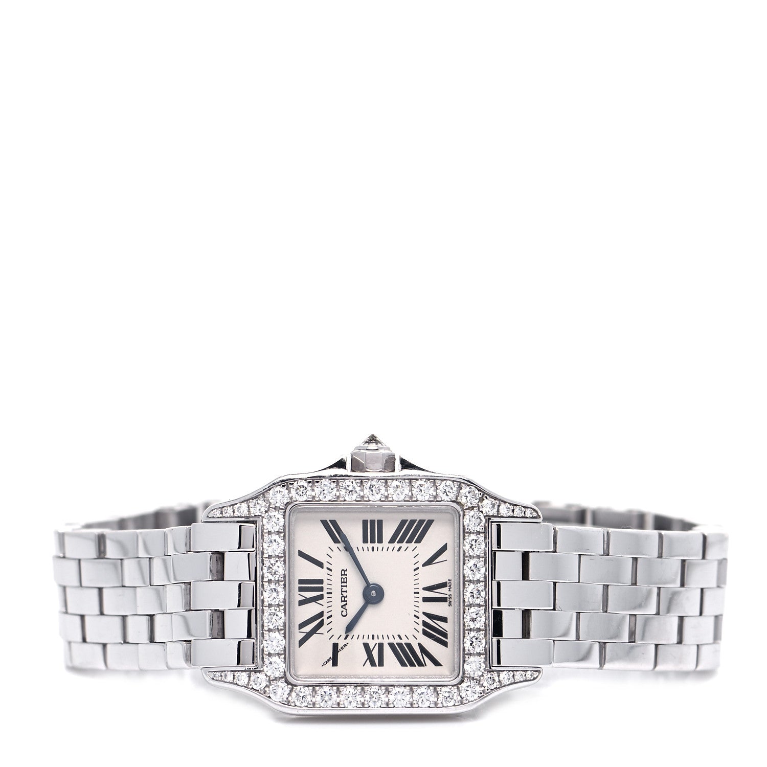 Cartier 18K White Gold Diamond 20mm Santos Demoiselle Quartz Watch 2 of 5
