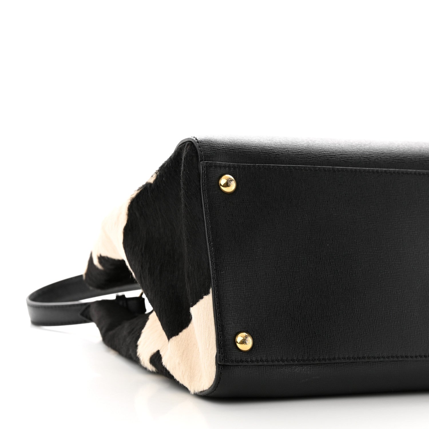 Fendi Vitello Elite Calf Hair Cow Print Regular 2Jours Tote Black White 9 of 10