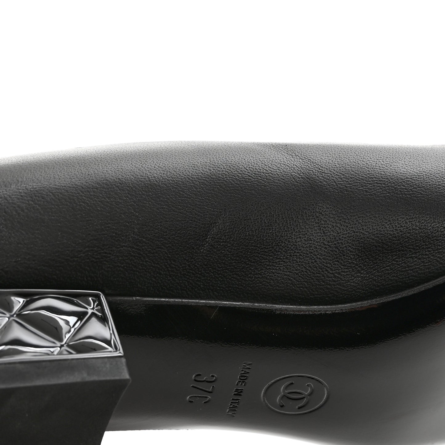 Lambskin Patent Quilted CC Cap Toe Mocassin Loafer 37 Black