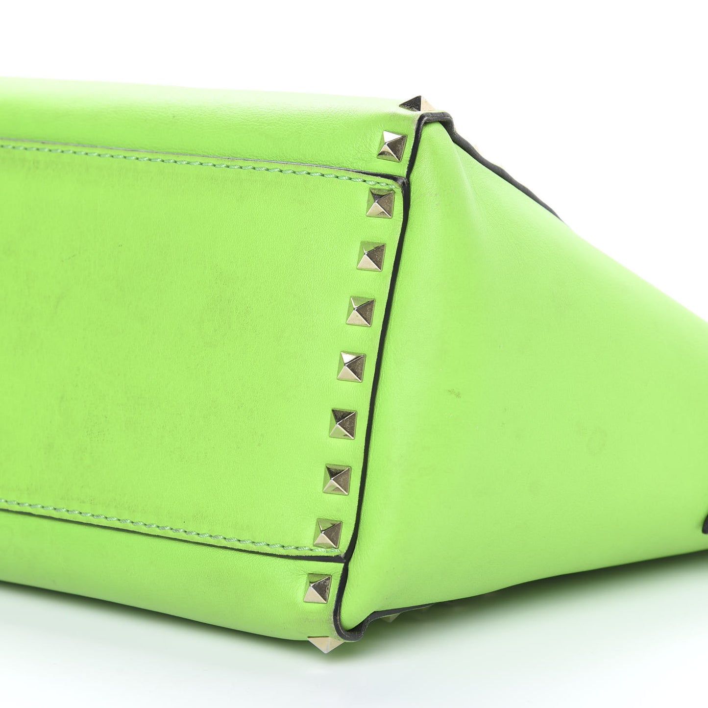 Vitello Small Rockstud Double Handle Tote Green Fluo
