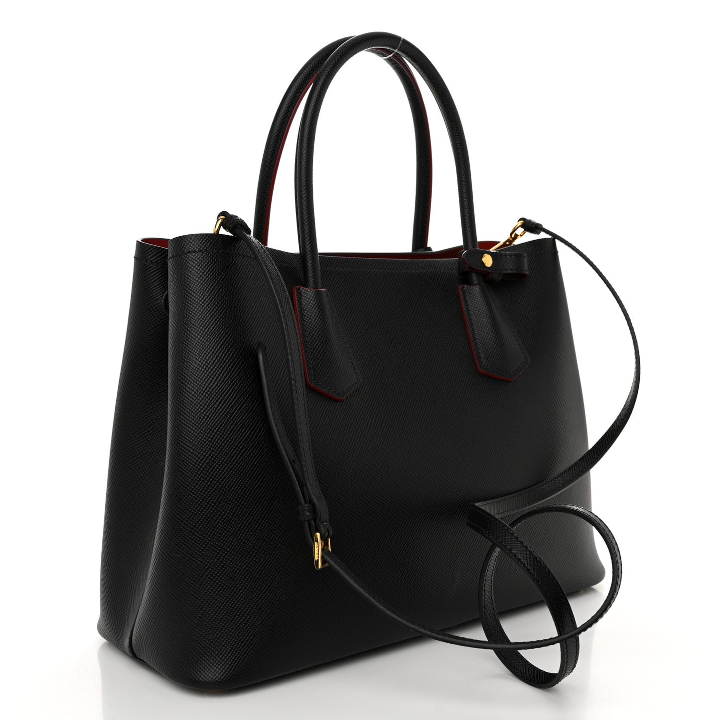 Saffiano Cuir Medium Double Bag Black Fuoco